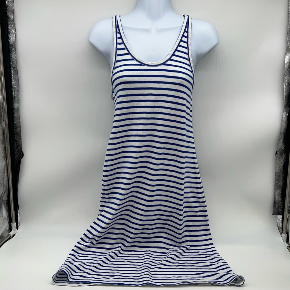 J. Crew Blue and White Striped 100% Cotton Knee Length Tank Dress-Size XS